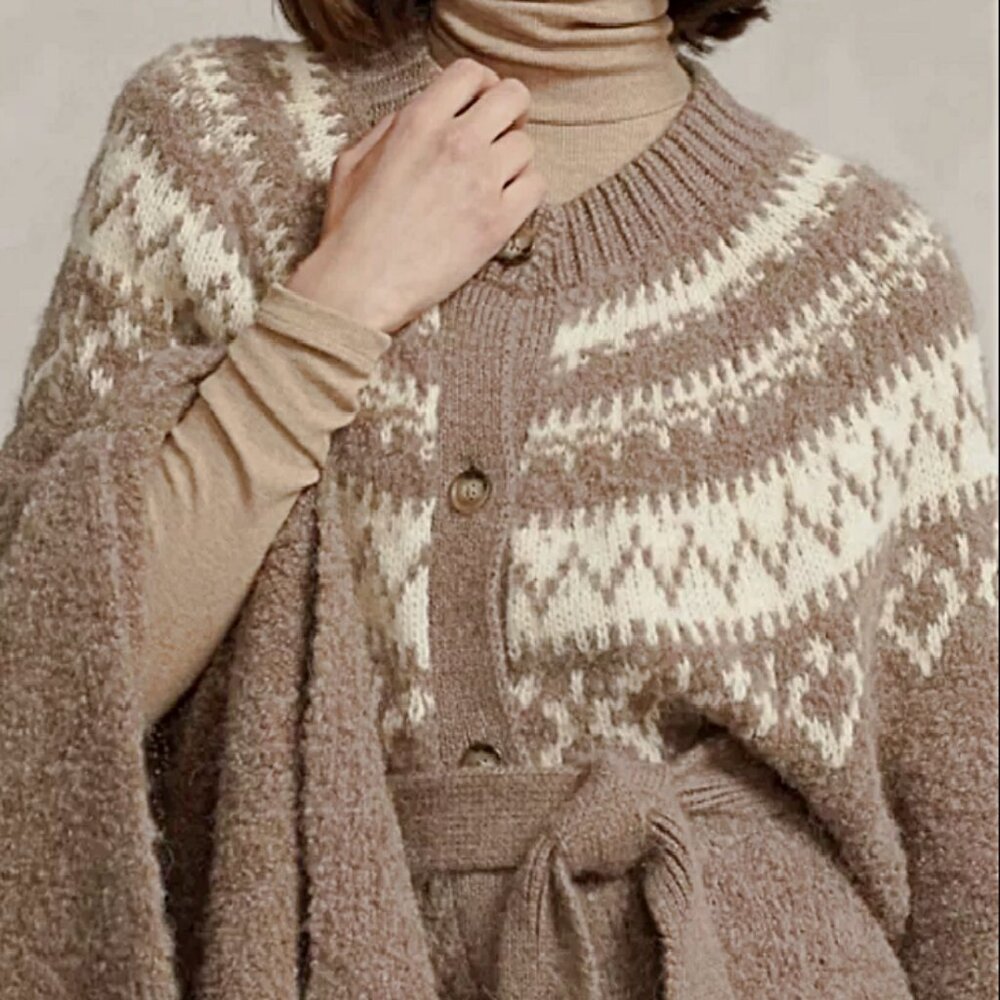 Polo Ralph Lauren Fair Isle Yoke Alpaca Wool Belted Cape Cardigan sz XL/XXL $998 - Picture 6 of 16